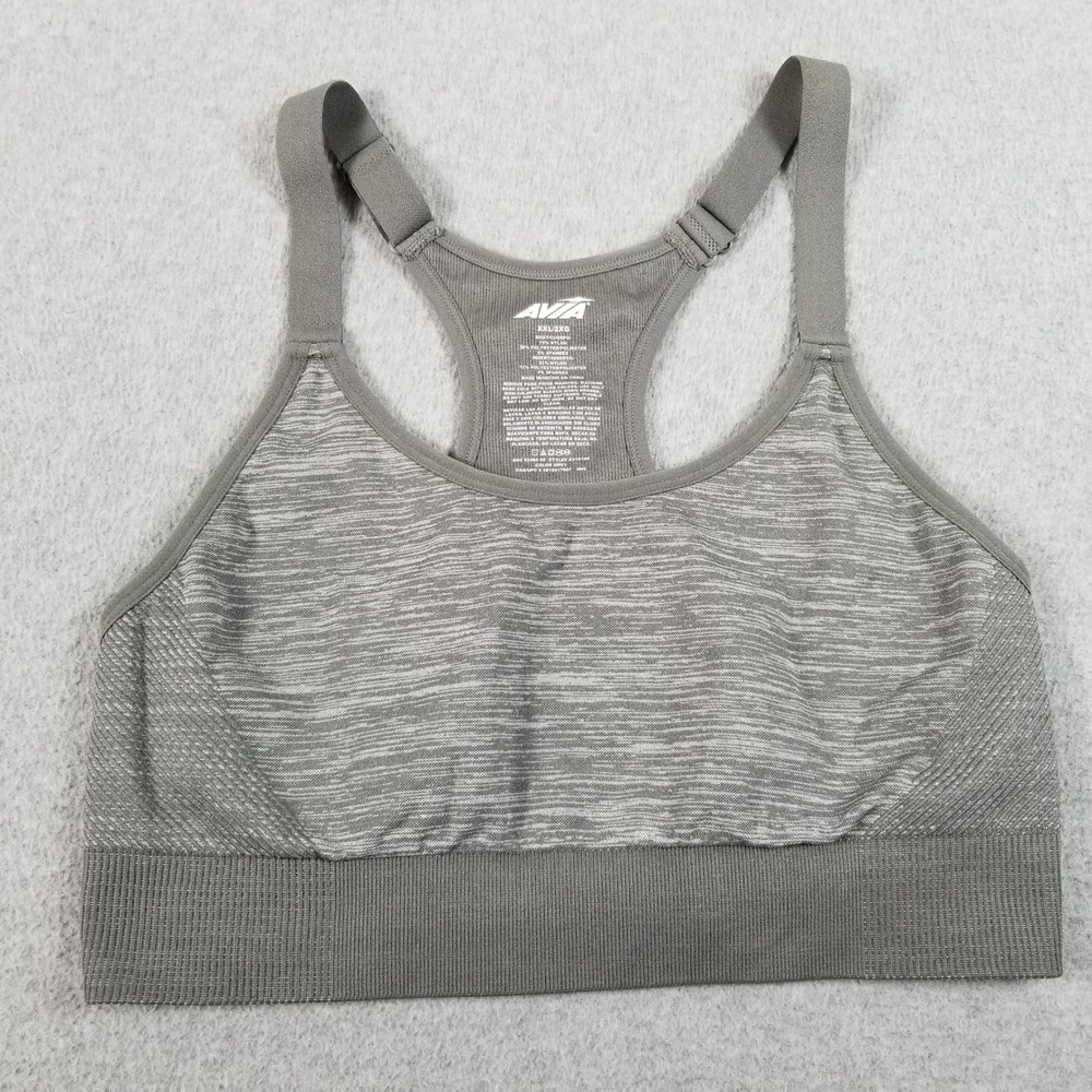 Avia Sports Bra Womens XXL Gray Space Dye Racerback Seamless Activewear Stretch